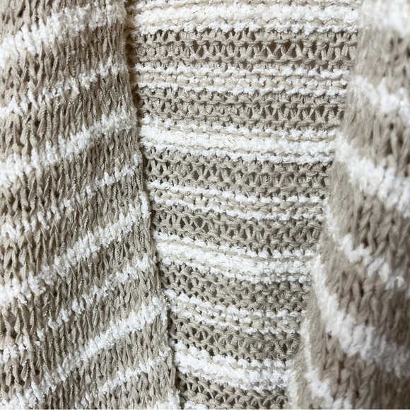 Soft Surroundings neutral stripe cardigan sweater petite small tan white open - Picture 5 of 10